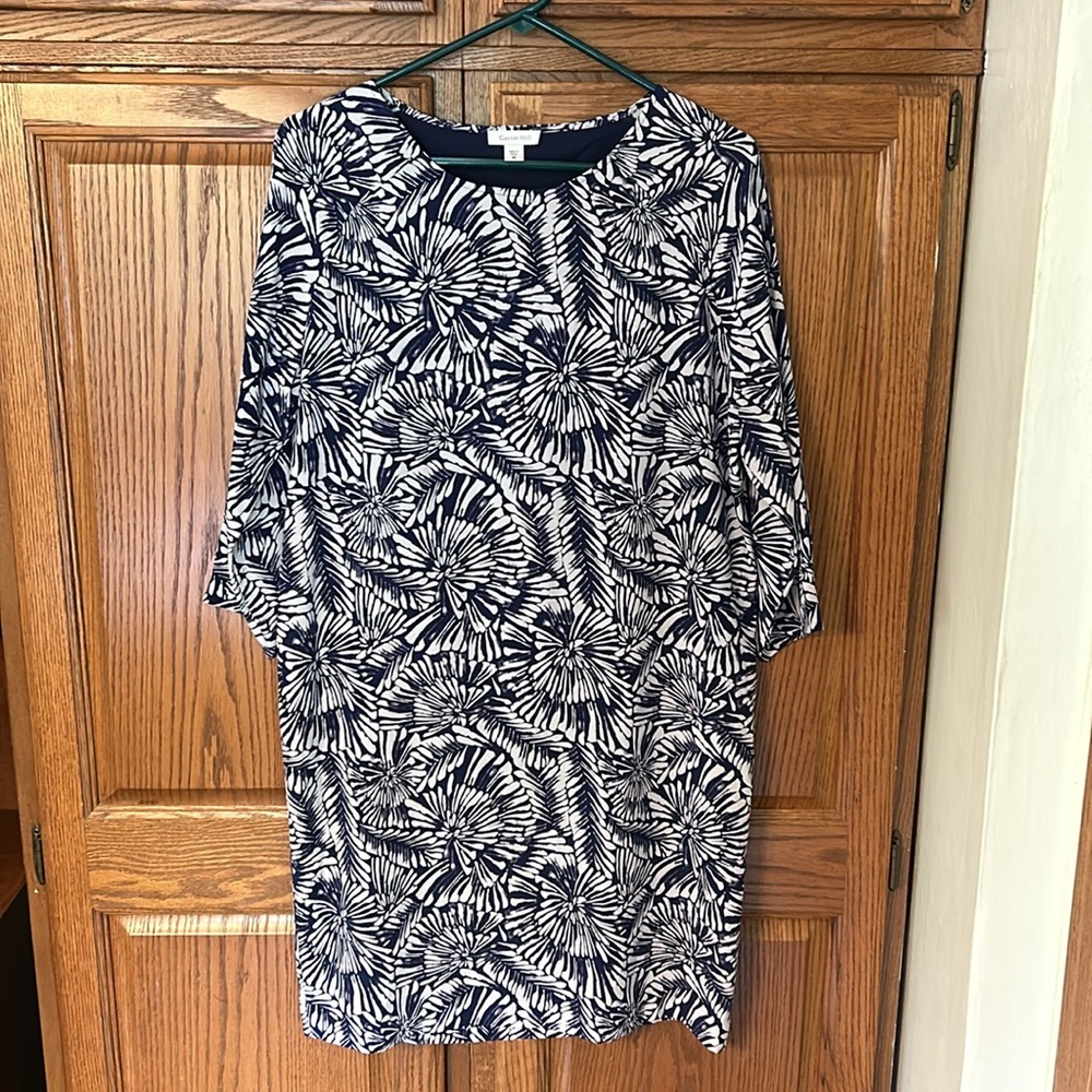Garnet Hill Silk Midi Dress 3/4 Sleeve